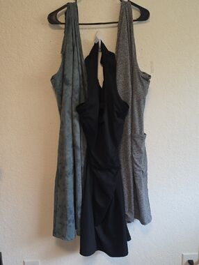 Lot Of 3 Marika Backless Halter Dress with Gray,black & Marbled Green Dress